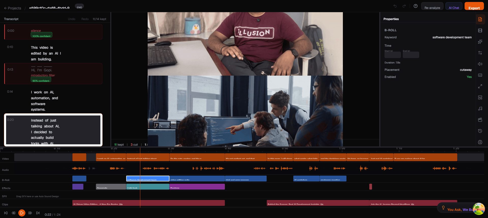 Properties Panel — B-Roll Selected